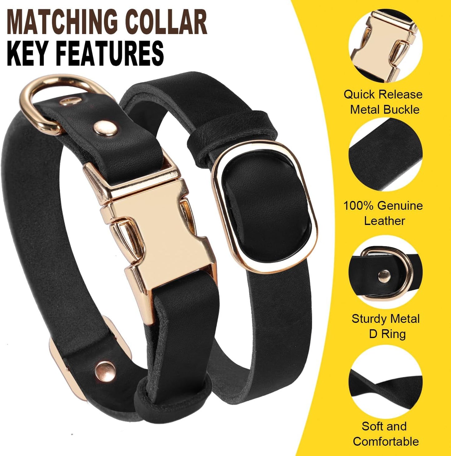 Heavy Duty 5FT Leather Dog Collar and Leash Set with Metal Buckle
