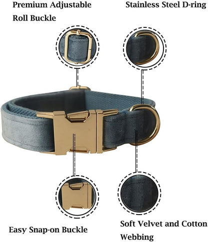 Soft Velvet Dog Collar and Leash Set